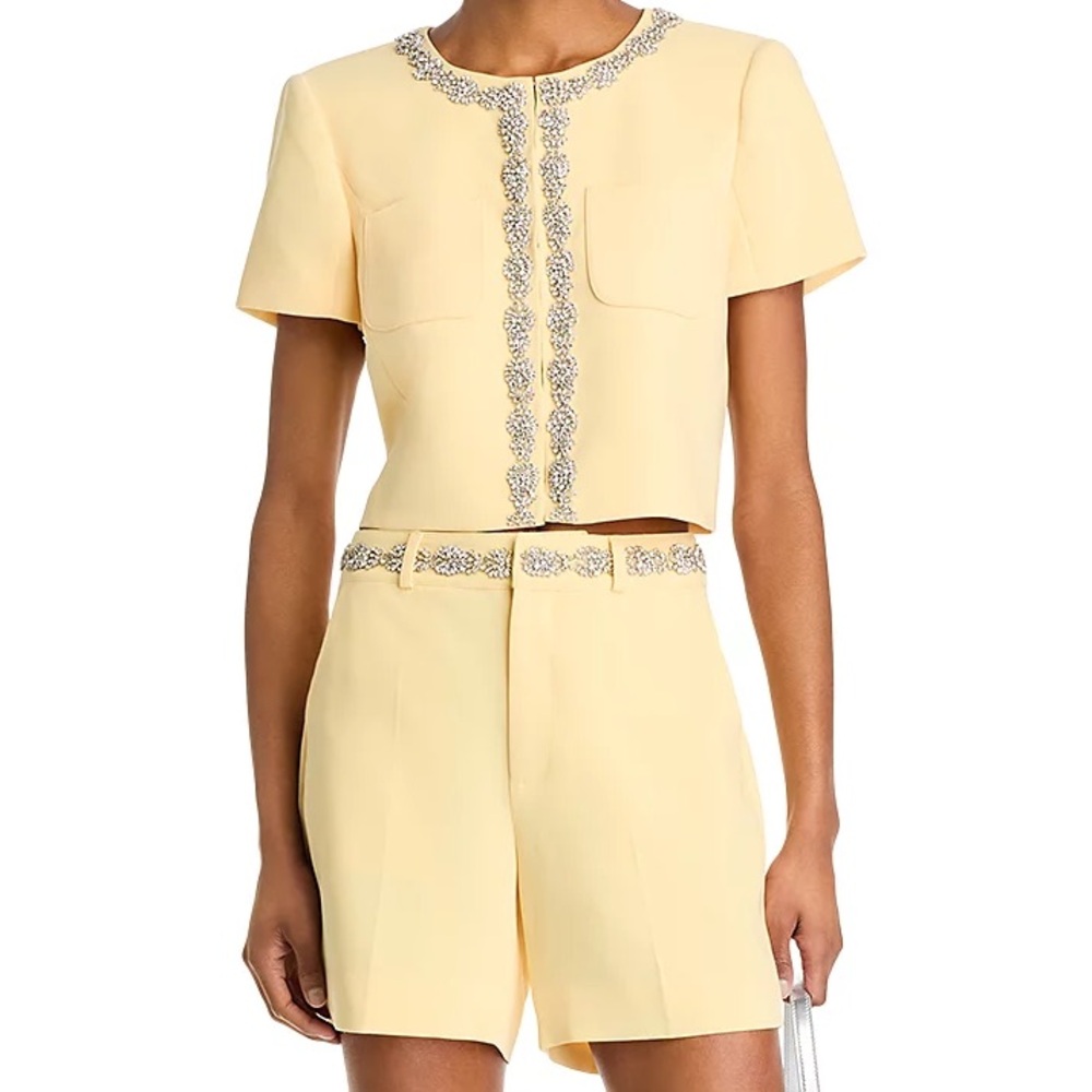 Cinq à Sept SAMINA Yellow High Waist Shorts with Embellishments